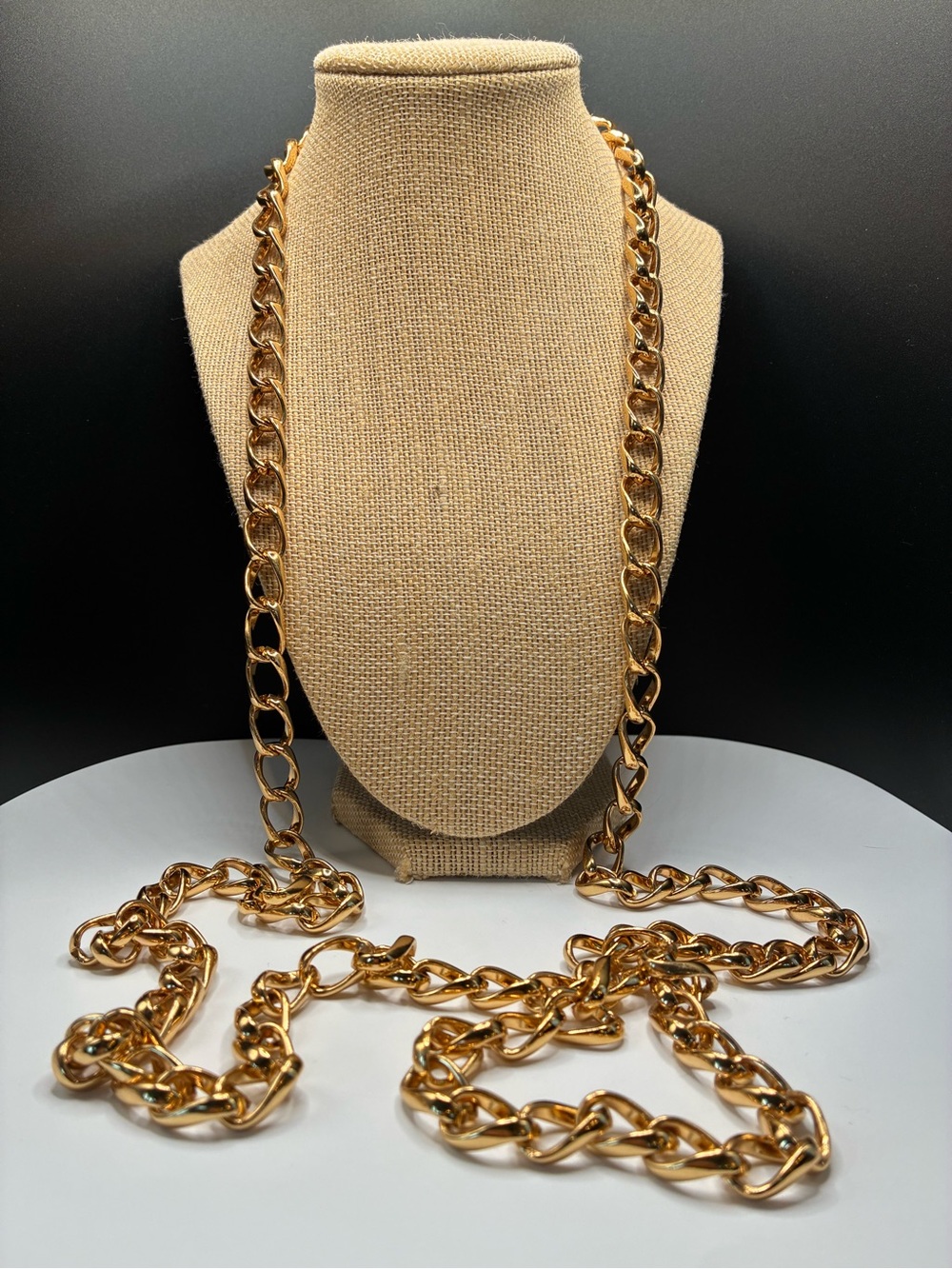 Vintage Classic Signed Monet Gold Link Extra Long Chain Necklace -